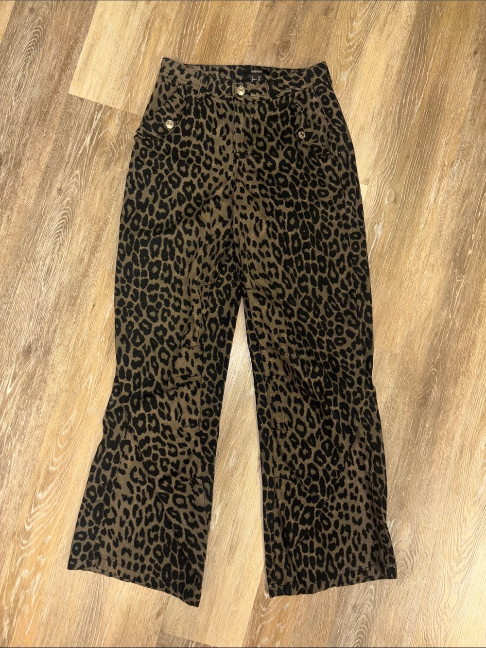 Women’s Leopard Print Wide-Leg Jeans Brown Black cheetah Sz Xs 24 barrel